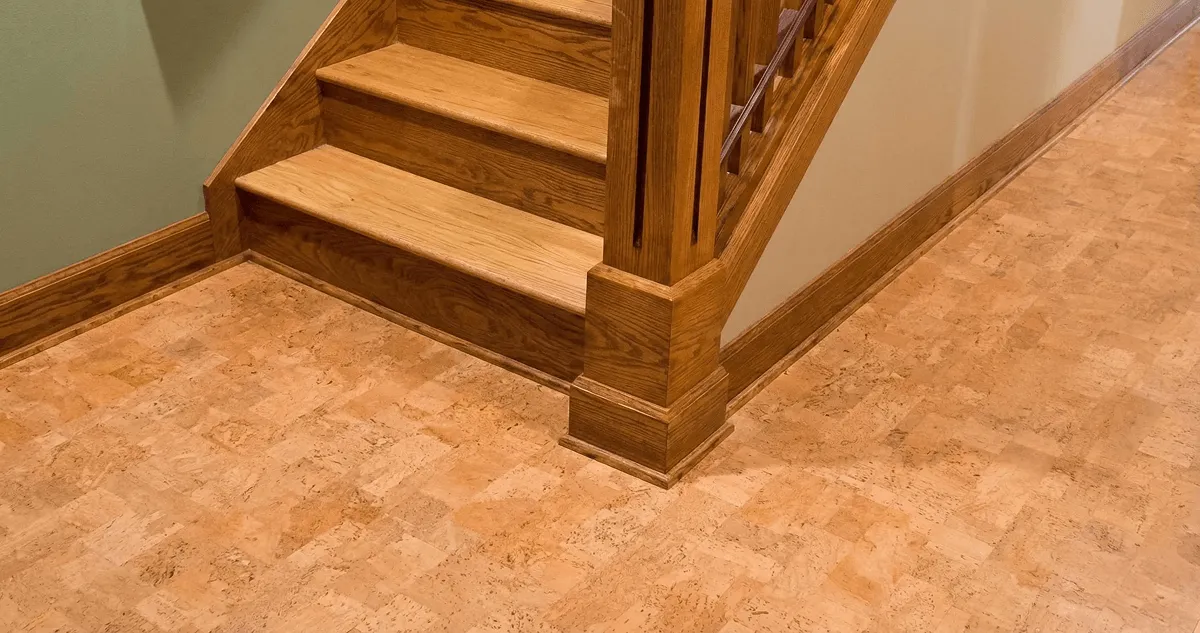 End of a staircase with cork flooring in Savannah, GA